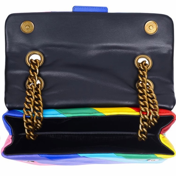 Kurt Geiger Large Rainbow Stripe Leather Kensington Shoulder Crossbody Bag - Picture 4 of 8